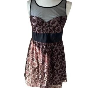 Brown floral print lace ANTHROPOLOGIE FROCK! BY TRACY REESE A-line dress size 8